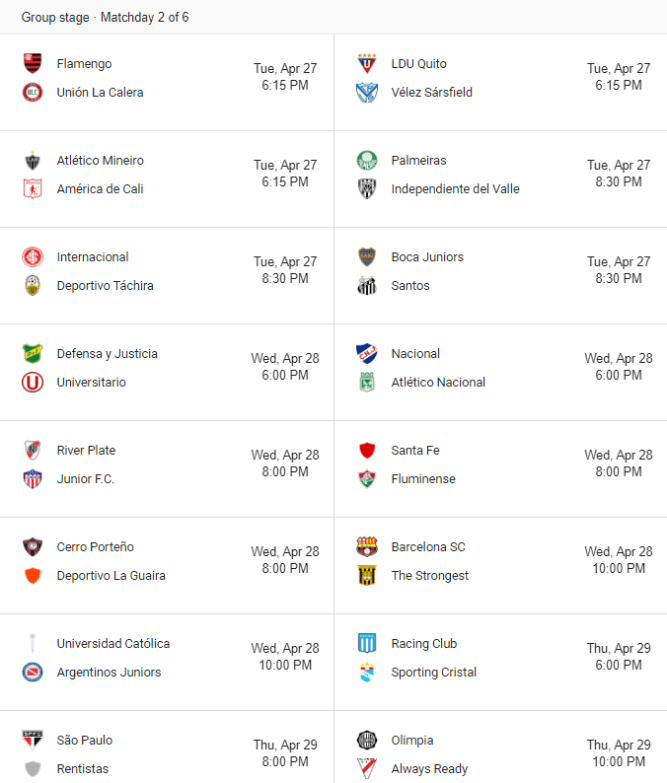 Copa Libertadores 2021 Group Stage Matchday 2. (Eurosport)