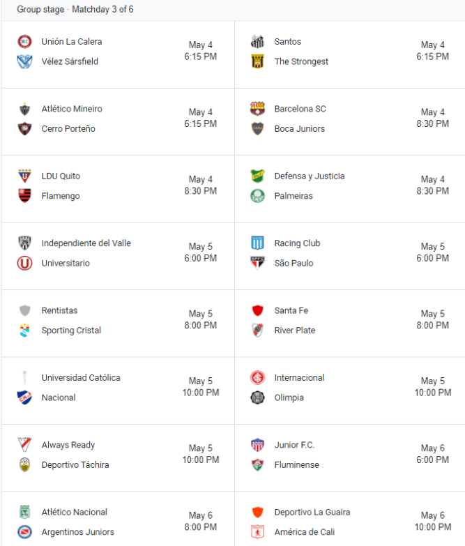 Copa Libertadores 2021 Group Stage Matchday 3. (Eurosport)