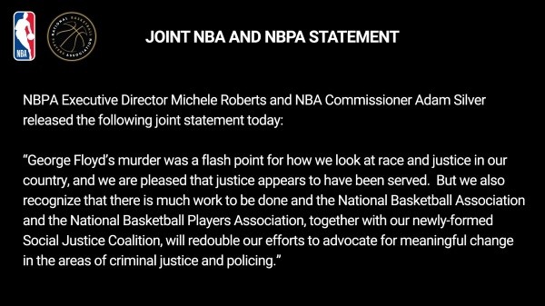 Comunicado de la NBA sobre veredicto George Floyd