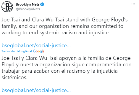 Brooklyn Nets sobre el veredicto del caso George Floyd (Foto: @Brooklyn Nets)