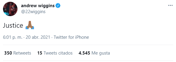 Andrew Wiggins sobre el veredicto del caso George Floyd (Foto: @22wiggins)