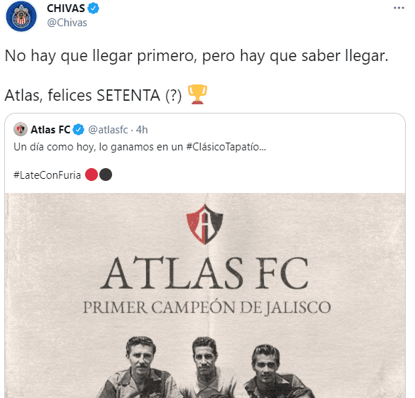 Chivas trolleó a Atlas en la previa del Clásico Tapatío. Foto: @Chivas