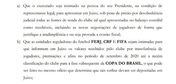 Trecho do documento encaminhado à Justiça pela empres (Foto: Reprodução site Esporte News Mundo )