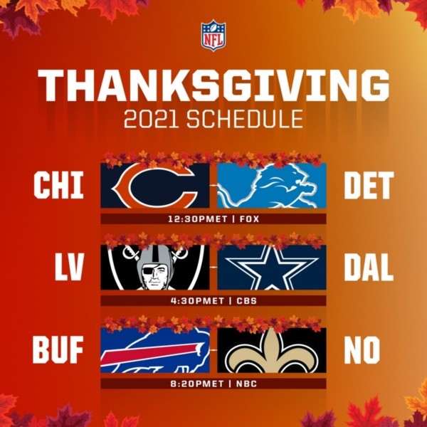 Los partidos que se jugarán el Día de Acción de Gracias (NFL)