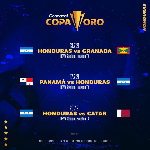 Calendario de Selección Nacional de Honduras Copa Oro 2021 (Foto: @FenafuthOrg)