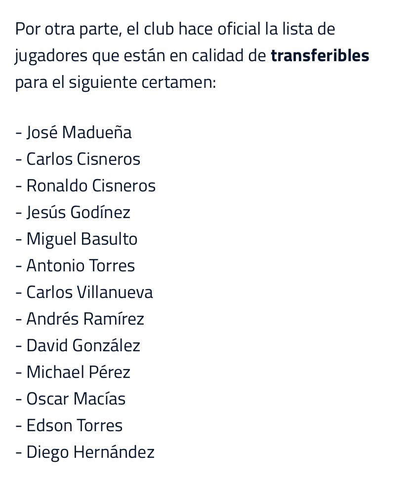 Lista oficial de transferibles (Chivas)