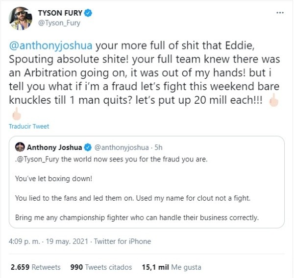 Tyson Fury vs. Anthony Joshua. 