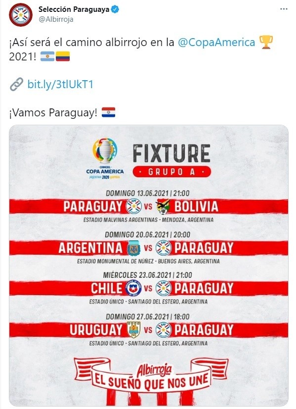 ¿Cuándo juega Paraguay en la Copa América 2021