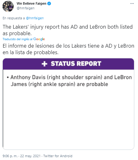 Reporte lesionados de los Lakers