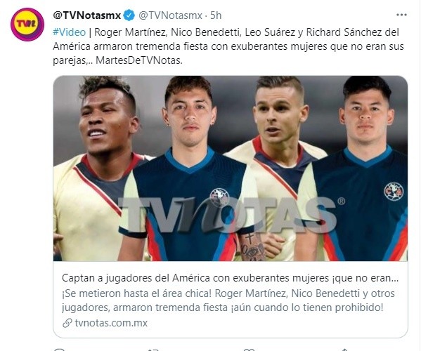 Los cuatro jugadores de América señalados. (Foto: Twitter @TVNotasmx)