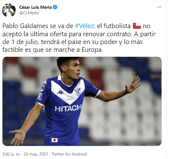 César Luis Merlo informa que Pablo Galdames no sigue en Vélez