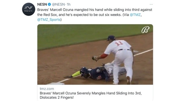 El momento de la lesión de Marcell Ozuna (Twitter @NESN)
