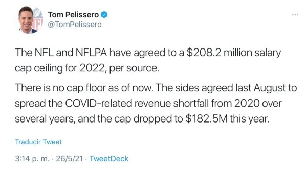 Tom Pelissero anunció la noticia en Twitter (@TomPelissero)