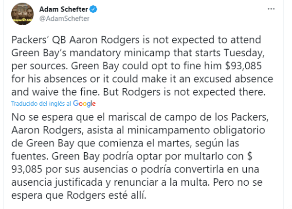 Aaron Rodgers no se presentaría a campamento de Packers