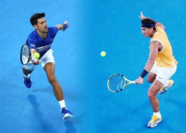 Djokovic e Nadal em disputa na quadra. Foto: Getty Images