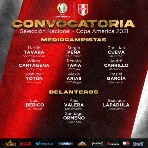 Convocatoria de Perú para la Copa América. (@SeleccionPeru)