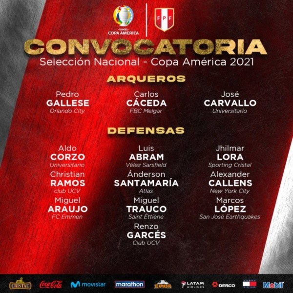Convocatoria de Perú para la Copa América. (@SeleccionPeru)