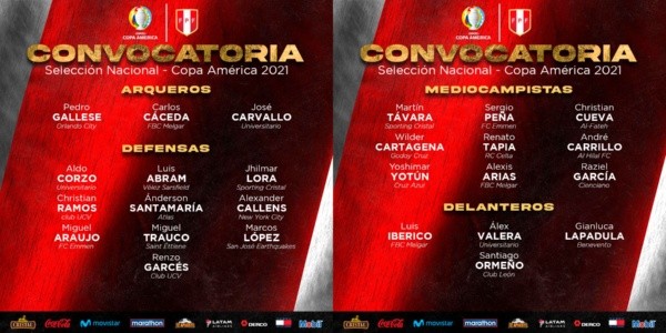 Convocatoria de la Selección de Perú. (@SeleccionPeru)