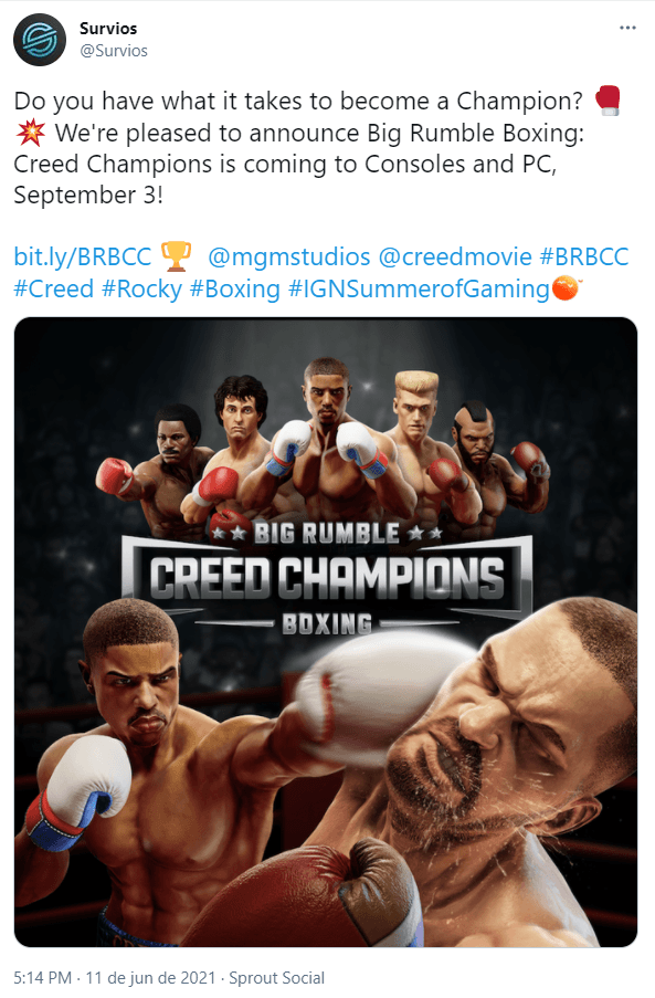 Tweet de anúncio do Big Rumble Boxing Creed Champions (Captura de Tela)