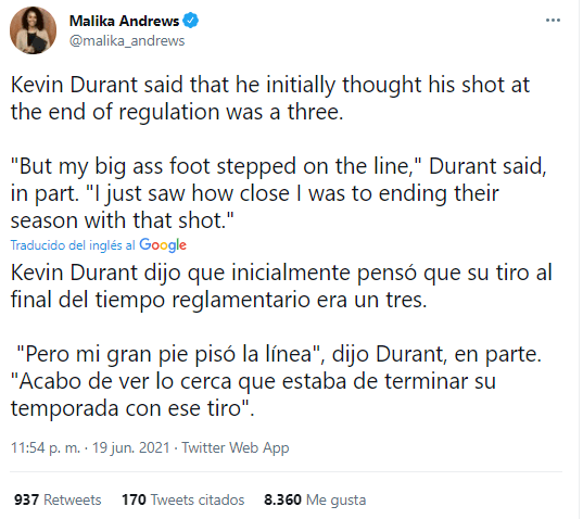 Kevin Durant se culpó por la derrota en Juego 7