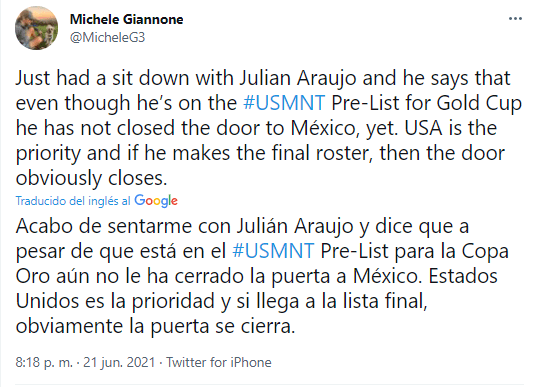 Araujo no descarta jugar para el Tri