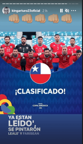 Arturo Vidal muestra foto con Chile clasificado a cuartos de final de la Copa América 2021