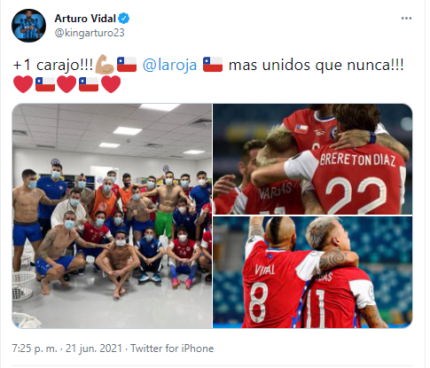 Arturo Vidal motivado a través de cuenta de Twitter