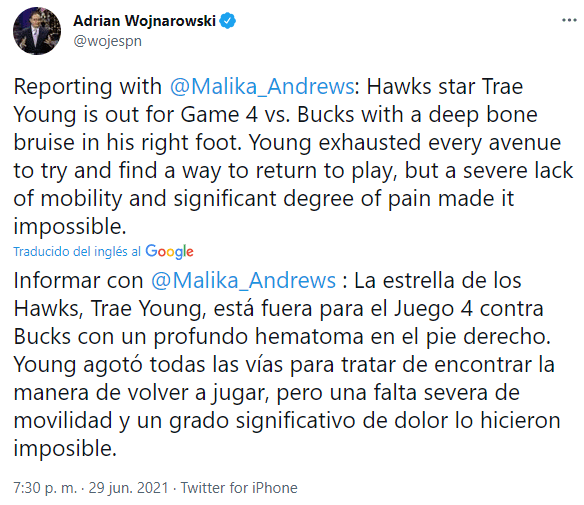 Novedades sobre Trae Young en Juego 4
