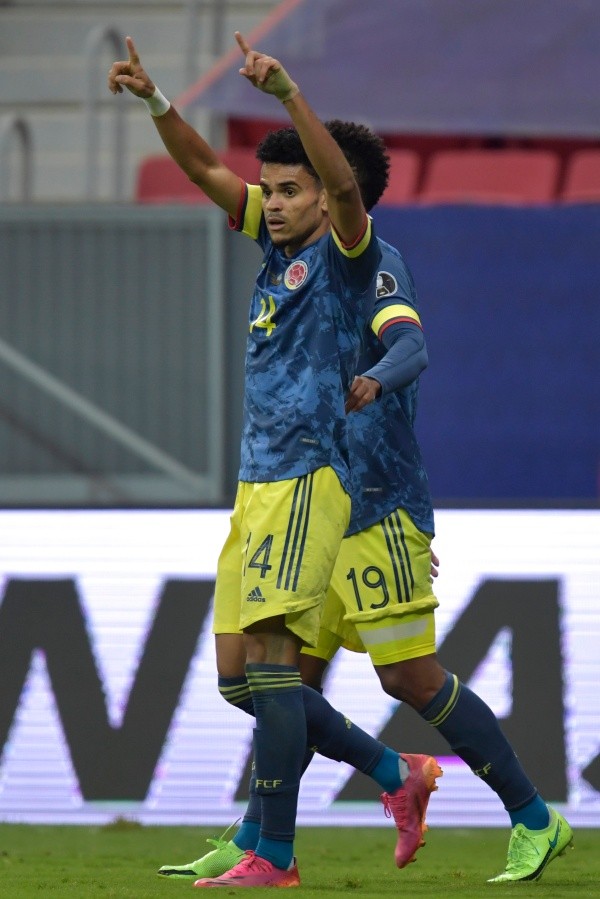 Uno de sus festejos de gol ante Perú. Foto: Getty