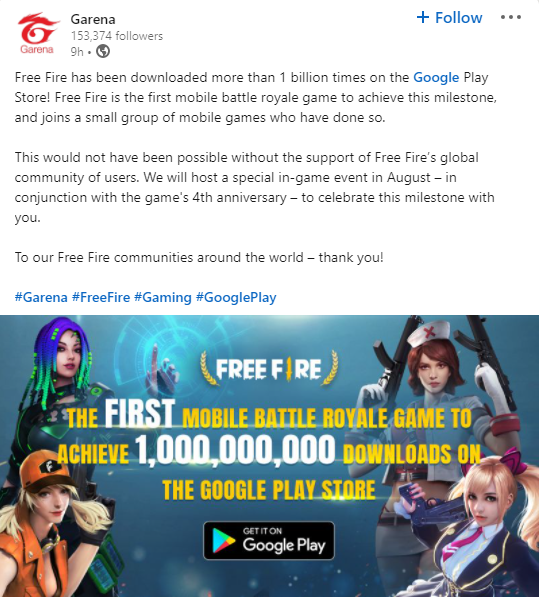 Free Fire alcança 1 bilhão de downloads na Google Play