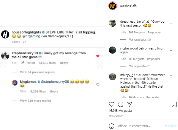 Stephen Curry y LeBron James en Instagram (@warriorstalk)