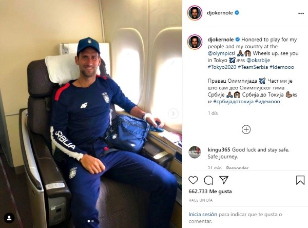Djokovic, en viaje a Tokio para los Juegos Olímpicos (Instagram @djokernole)