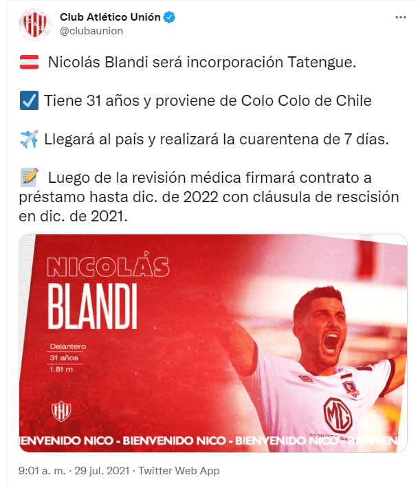 Nicolás Blandi Unión Santa Fe Colo Colo