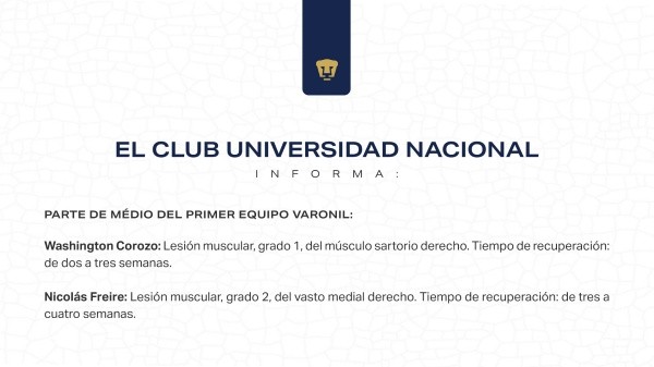 Parte médico oficial de Pumas UNAM