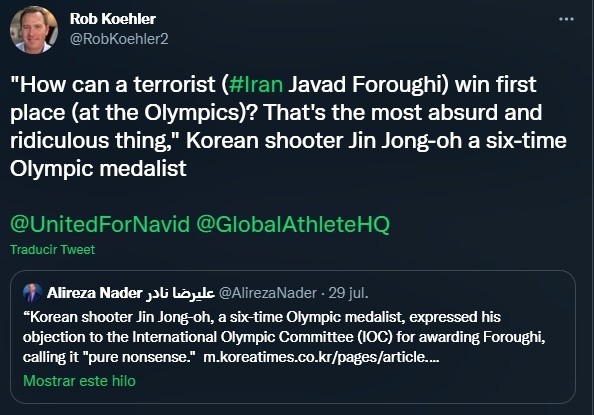 Acusación de terrorismo contra Javad Foroughi (Twitter @RobKoehler2)