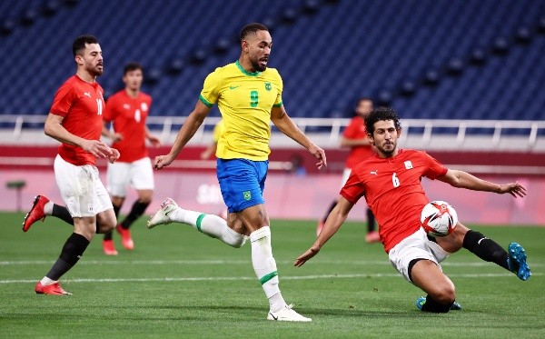 Matheus Cunha durante partida do Brasil contra o Egito, pelas quartas de final do futebol masculino (Getty Images)