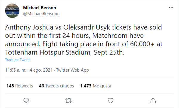 Joshua vs. Usyk agotado