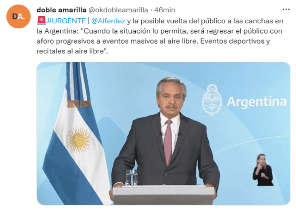 Alberto Fernández se refirió a la vuelta del público a las canchas del  fútbol argentino y confirmó que habrá una vuelta regresiva en el Plan de  Recuperación Responsable