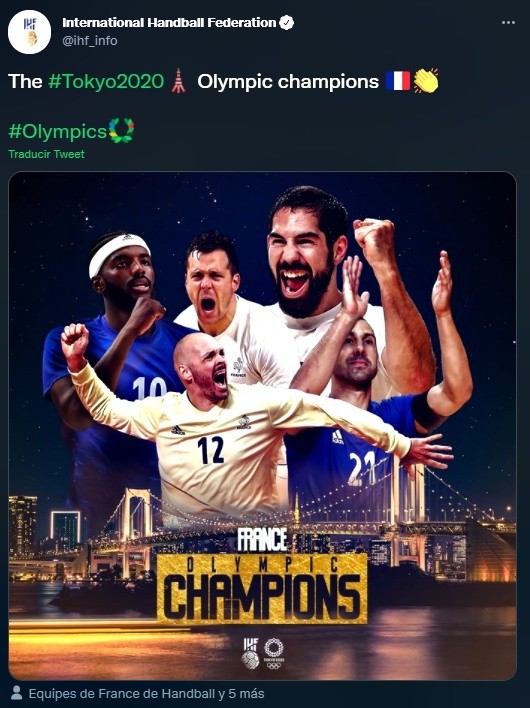 Francia campeón del Handball masculino en Tokio 2020 (Twitter @ihf_info)