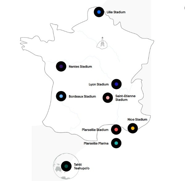 Las sedes del fútbol y del surf. (Wef oficial París 2024)