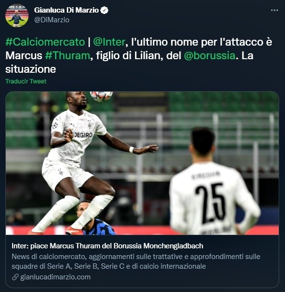 Según Di Marzio, Thuram fue ofrecido a Inter (Twitter @DiMarzio)