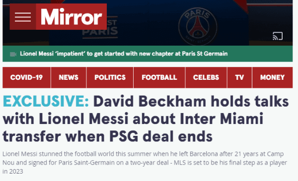 Dayli Mirror dice que Beckham habló con Messi (Foto: https://www.mirror.co.uk/)