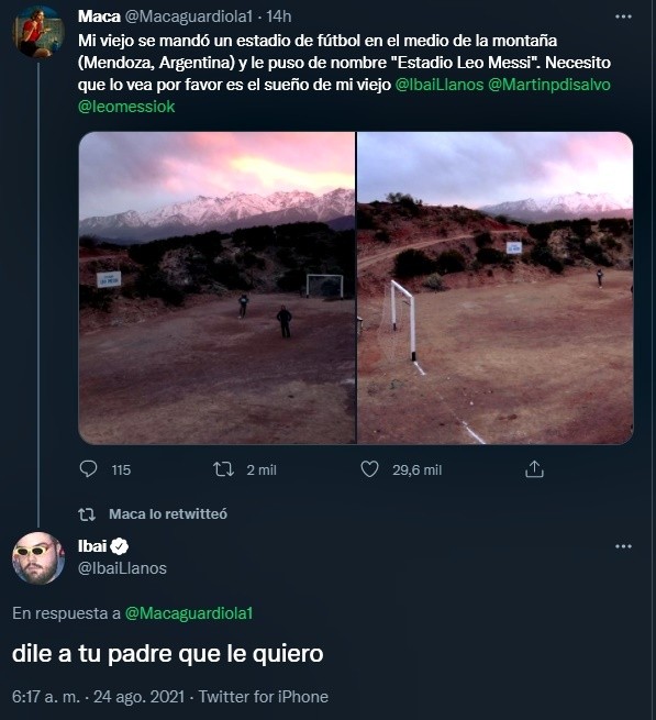 La respuesta de Ibai Llanos al estadio Lionel Messi de Mendoza (Twitter)