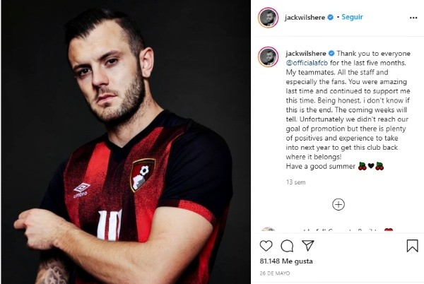 Jack Wilshere, tras su salida del Bournemouth