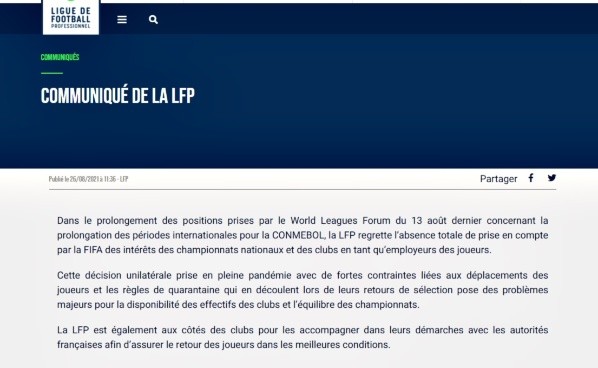 Comunicado de la Ligue 1