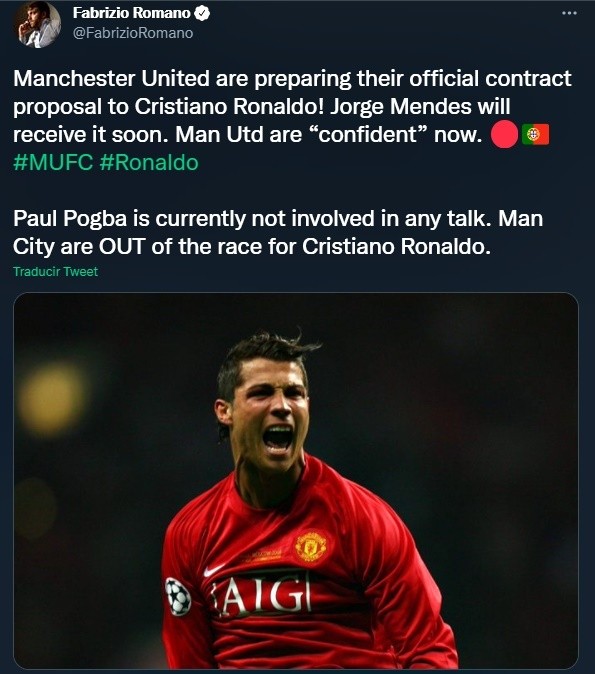 Cristiano Ronaldo espera propuesta formal del Manchester United (Twitter @FabrizioRomano)