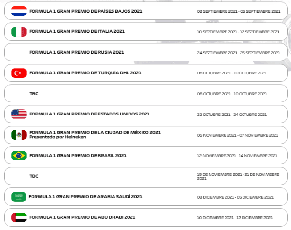 Calendario F1. (Gran Premio México)