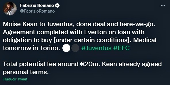 Fabrizio Romano revela los detalles de la vuelta de Kean a Juventus