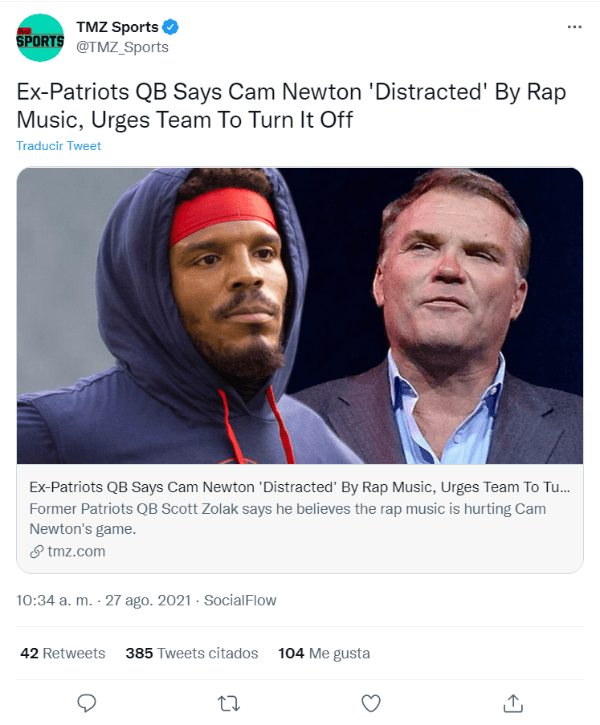 Ex-Patriots QB Says Cam Newton 'Distracted' By Rap Music, Urges Team To  Turn It Off