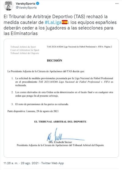 Comunicado TAS